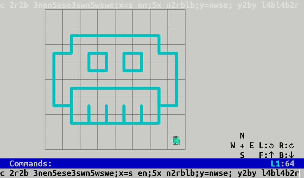 a face drawn on Compy's grid from a short typed program