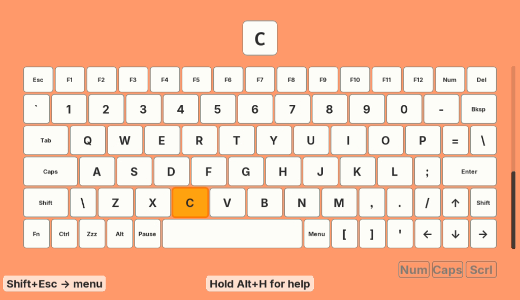 Compy's on-screen keyboard, with one key lit up to press