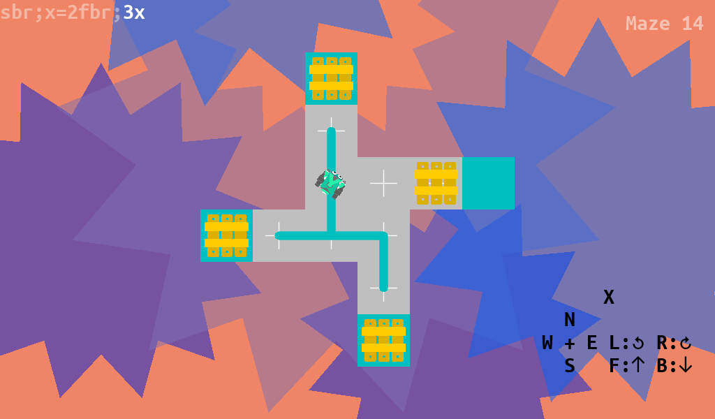 a maze on the Compy screen, solved by a short written program