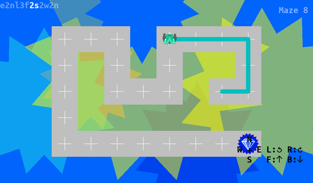 a top-down maze on the Compy screen, with a robot to steer out